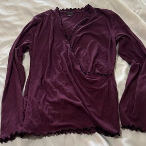 Ann Taylor Deep Purple Long Sleeve Wrap Top